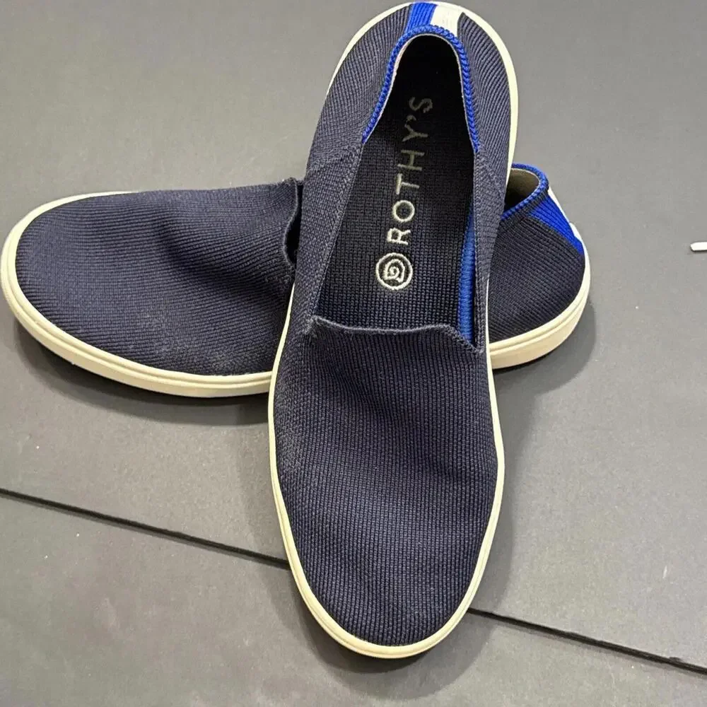 Rothys Navy Blue Classic Slide Sneakers Preppy‎ Quiet Luxury Designer 7.5 Women